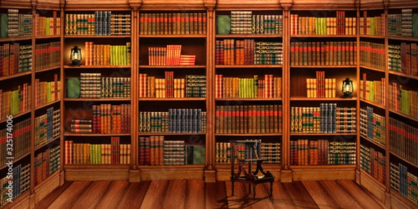 Fototapeta Shelving with books. Library. Stepladder library. Collection of books. Space expansion