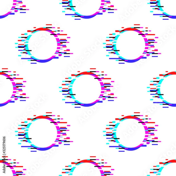 Fototapeta Seamless vector pattern with polka dot ornament with glitch effect on white background. Stock illustration for web, print, backgrounds and wallpaper
