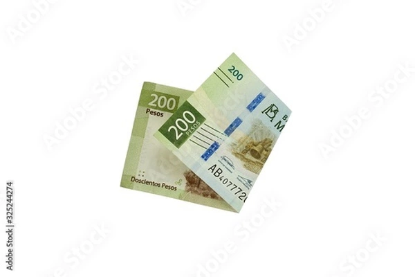 Obraz A single middle folded 200 mexican peso bill isolated on white background