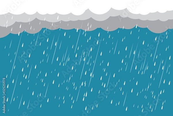 Fototapeta Heavy rain in dark sky, rainy season, clouds and storm, weather nature background, Flood natural disaster, vector illustration. 