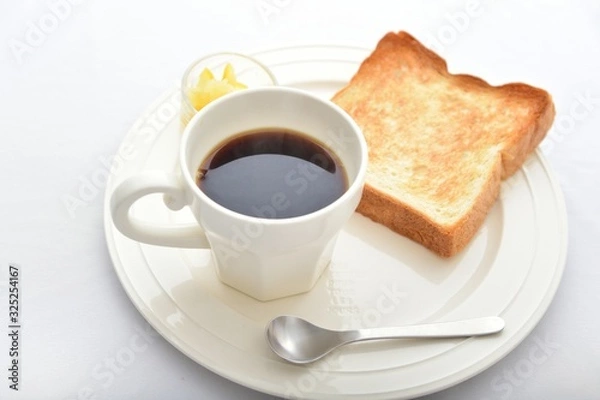Fototapeta モーニングコーヒーと焼きたてトースト