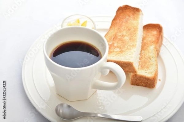 Fototapeta モーニングコーヒーと焼きたてトースト