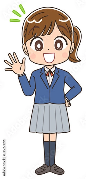 Fototapeta 女子高生のイラスト 女子 女  中学生 ブレザー マンガ アニメ