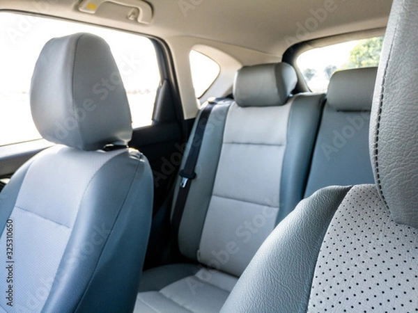 Fototapeta seats of an exotic luxury vehicle interiors in blue color of leather 