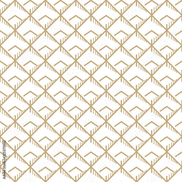 Fototapeta Abstract simple pattern with golden lines. White and gold ornamental background. Seamless geometric texture in minimal style.