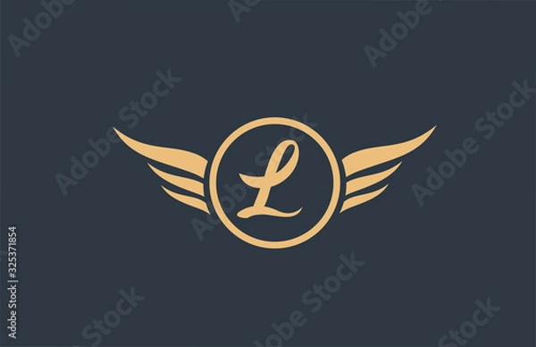Fototapeta L yellow blue alphabet letter logo with wing wings icon and circle for business design and company