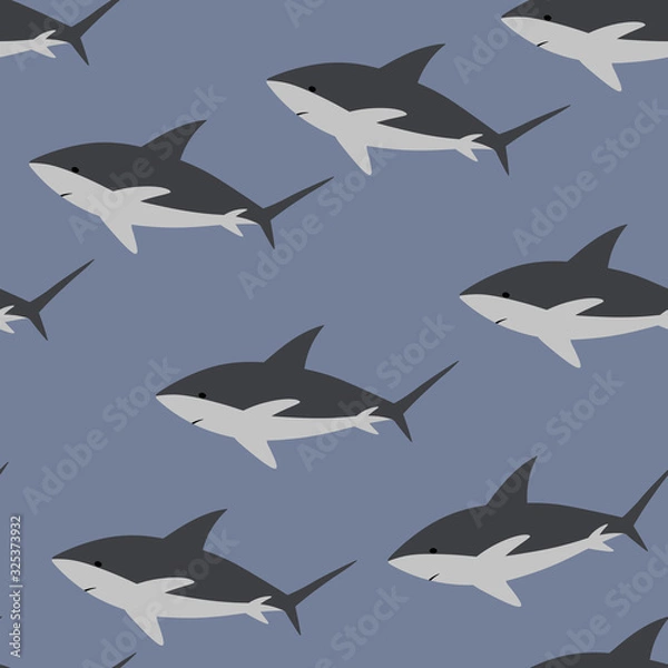Fototapeta Vector sea animal wild. Seamless pattern with sharks on blue background. Vector colorful illustration. Adorable character for cards, wallpaper, textile, fabric. Cartoon style.
