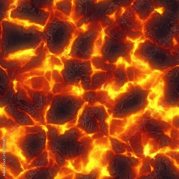 Fototapeta Seamless magma or lava texture, melting flow. Red hot molten lava flow