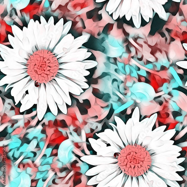 Fototapeta Daisies seamless pattern. Watercolor background.