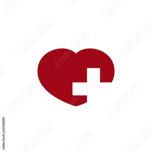 Obraz Vector health care icon, white cross in red heart