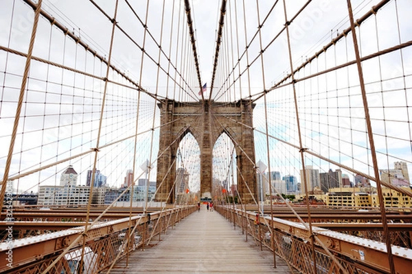 Fototapeta Brooklyn Bridge, New York, USA. Beautiful view of Manhattan, NYC. Manhattan midtown view panorama in financial district. Business background.