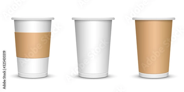 Obraz A mock-up of a cardboard coffee cup on a white insulated background.