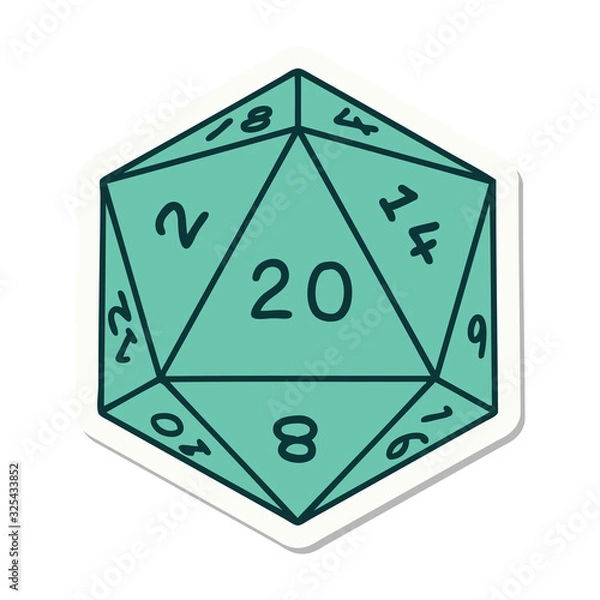 Fototapeta tattoo style sticker of a d20 dice