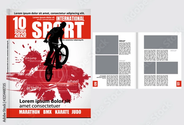 Fototapeta Printing magazine with sport subject in background, easy to editable vector