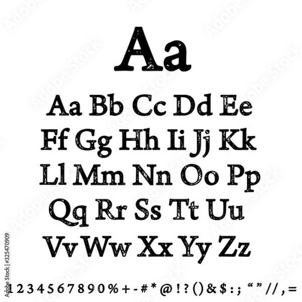 Fototapeta Dirty textured of typography grungy stamped alphabet font vector collection