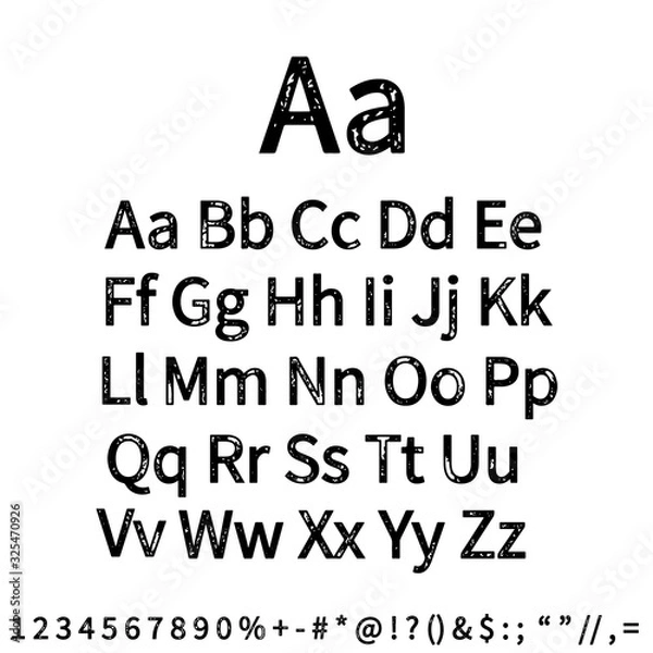 Fototapeta Dirty textured of typography grungy stamped alphabet font vector collection