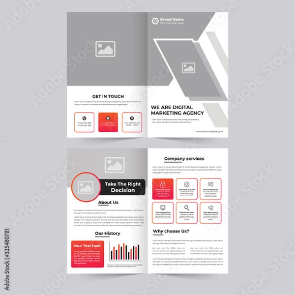 Fototapeta bi-fold brochure print template design with red gradient elements