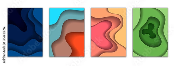 Fototapeta set abstract banners with 3D with paper cut waves ,Vector design of the layout for presentations of banners, leaflets, posters and invitations