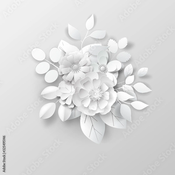 Obraz Paper art flowers background. Vector illustration.