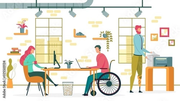 Fototapeta People with Disabilities on Wheelchair in Office.