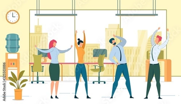 Fototapeta Group Office Workout Flat Vector Illustration