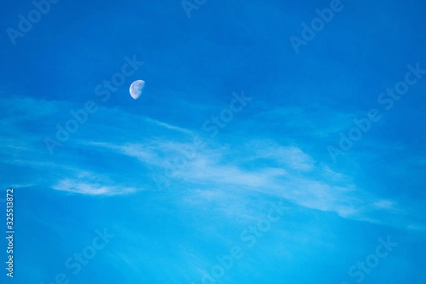 Obraz Blue sky,white clouds and moon. Cloudy sky natural background
