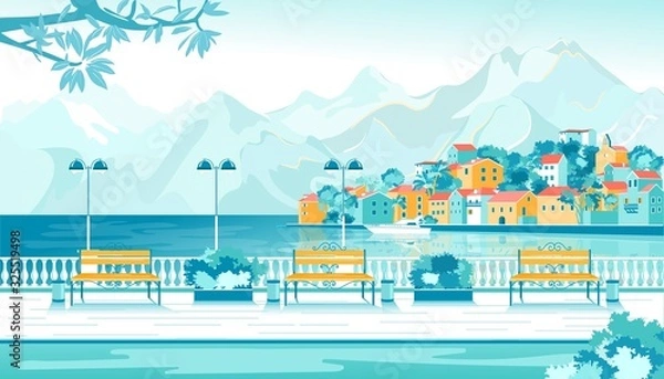 Obraz Romantic City Seafront with Mountain Landscape