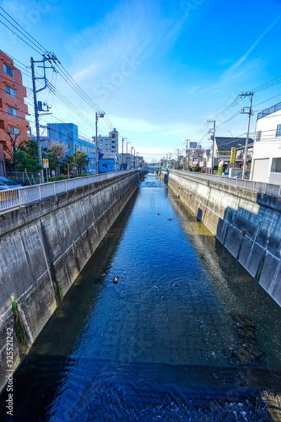 Fototapeta 石神井川　川　板橋　中板橋　晴れ　青空　HDR