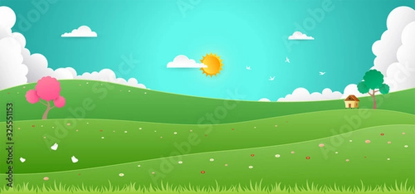 Fototapeta Spring background. Nature landscape in flat design
