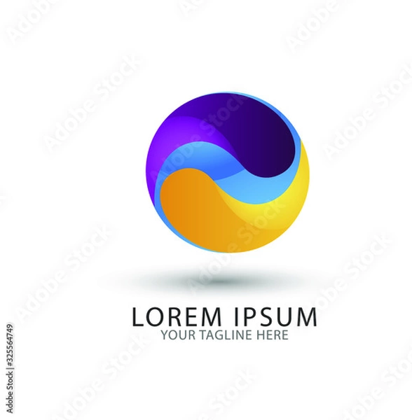 Fototapeta marble circle logo. Shiny blue round with a geometric pattern. Vector illustration.