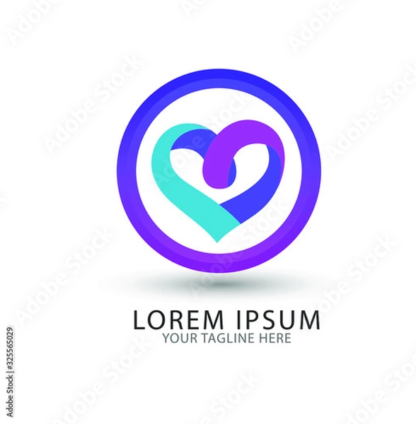 Fototapeta Heart vector symbol. Valentines day ribbon logotype. Abstract line medical health logo icon design.