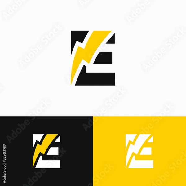 Obraz Initial Letter E with Thunder Logo Design