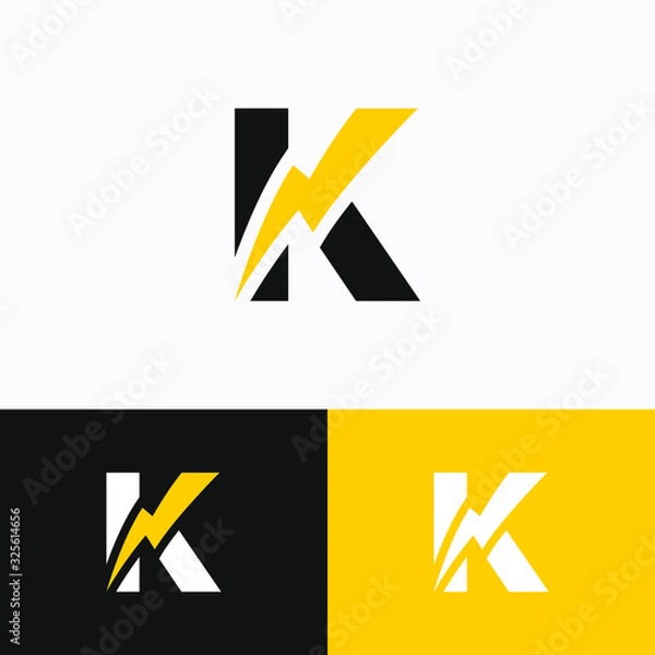 Obraz Initial Letter K with Thunder Logo Design
