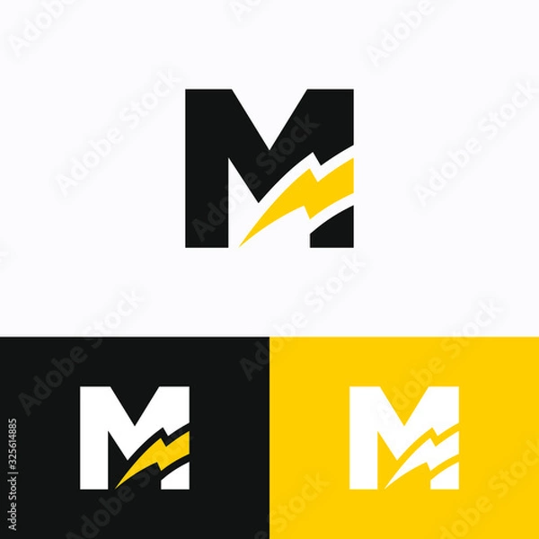 Obraz Initial Letter M with Thunder Logo Design