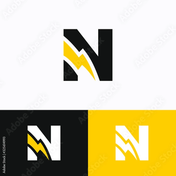 Obraz Initial Letter N with Thunder Logo Design