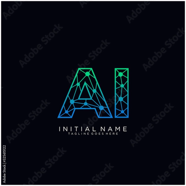 Fototapeta Letter AI abstract line art logo template.