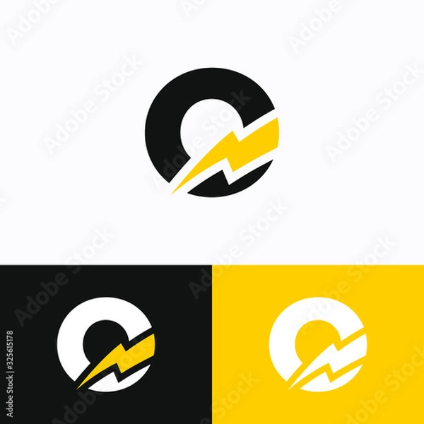 Obraz Initial Letter O with Thunder Logo Design