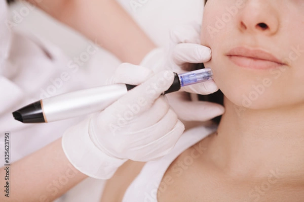 Fototapeta Cropped close up of unrecognizable woman getting mesotherapy procedure at beauty clinic