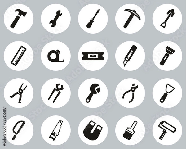 Fototapeta Tools Icons Black & White Flat Design Circle Set Big