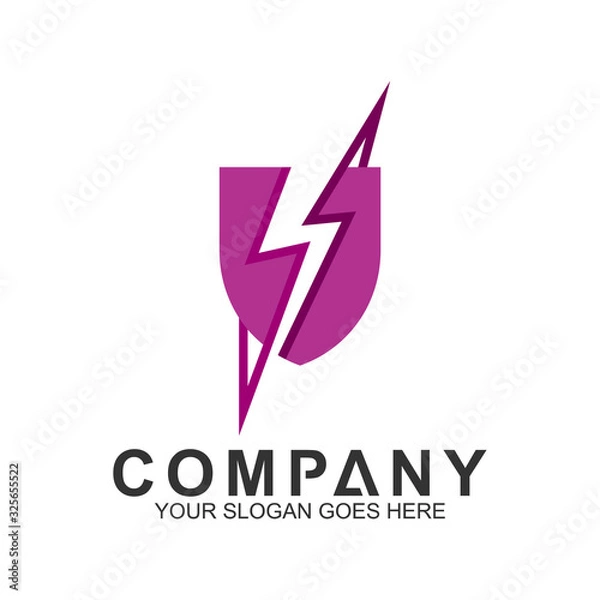Fototapeta shield thunder logo design template