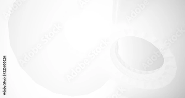Fototapeta Abstract architectural background, white interior with discs. 3D illustration and rendering.