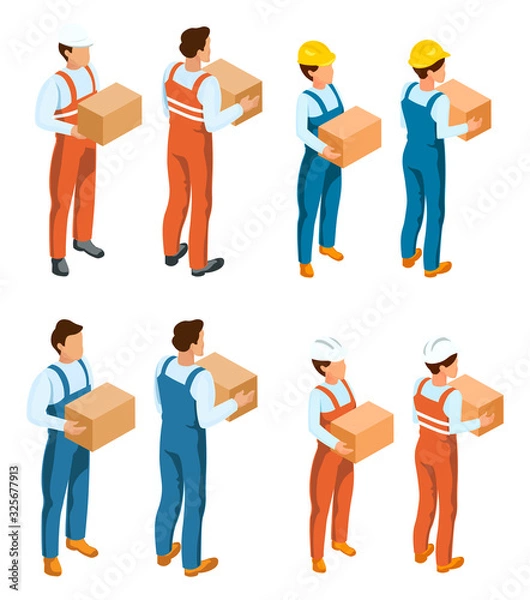 Fototapeta Isometric worker man in work clothes