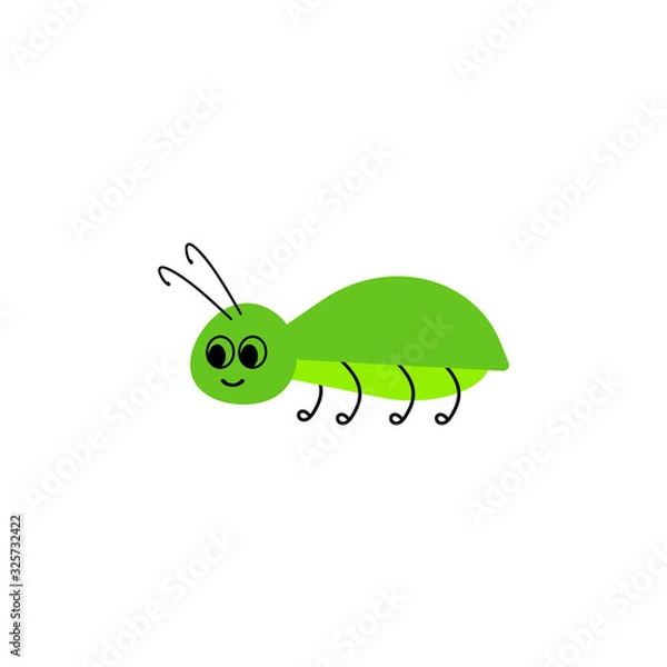 Obraz Insect. Green beetle on a white background. Flat design for children. Cute cartoon kawaii funny Doodle character. Vector