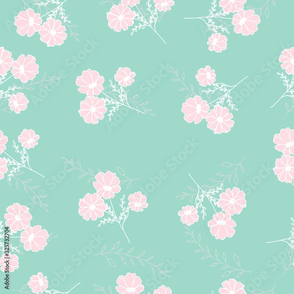 Obraz light pink daisy flowers repeat pattern. Beauty pink daisy retro background. Nice fabric on light background. Surface pattern design.