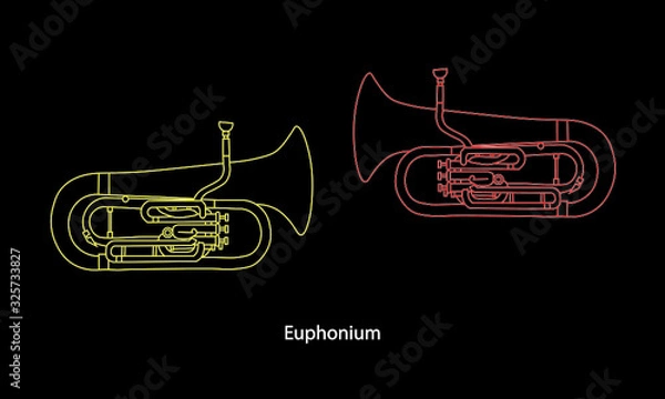 Obraz Red and yellow outline euphonium ensemble on a black background