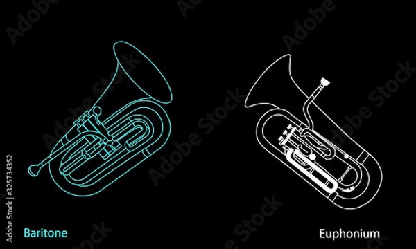 Obraz Outline baritone and euphonium ensemble on a black background