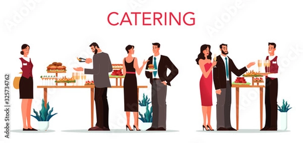 Fototapeta Catering concept illustration. Idea of food service at the hotel.