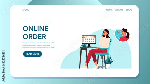 Fototapeta Food delivery web banner. Online order and delivery concept.