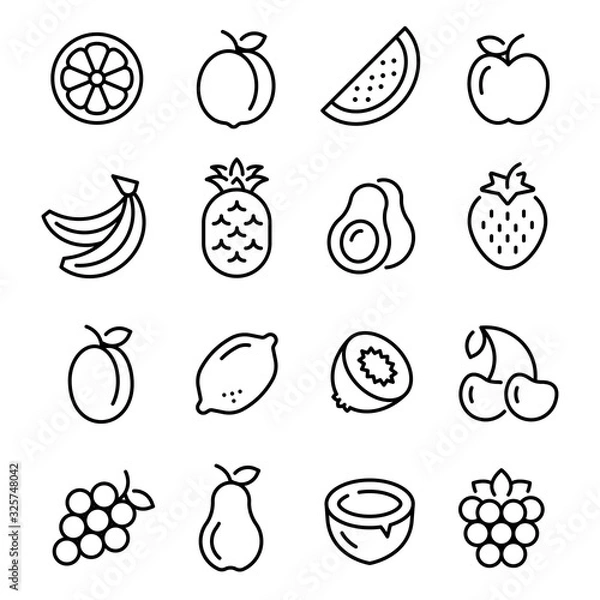 Fototapeta fruits icons set. collection of linear web icons, editable vector stroke.