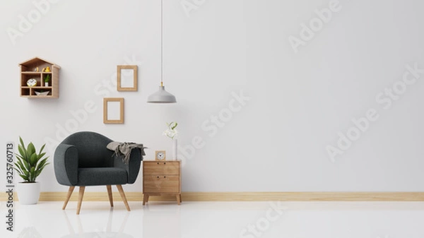 Fototapeta Interior poster mock up living room with colorful white sofa. 3D rendering.